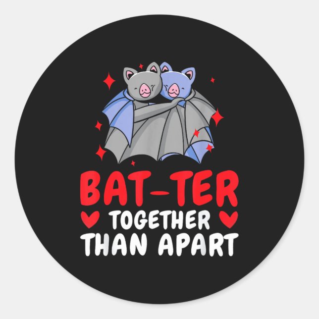 Sticker Rond Valentine's Day Cuddling Cute Bats Couple Bat Vale (Devant)