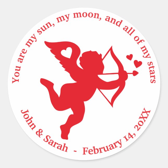 Sticker Rond Valentine's Day Cupid hot red white (Devant)
