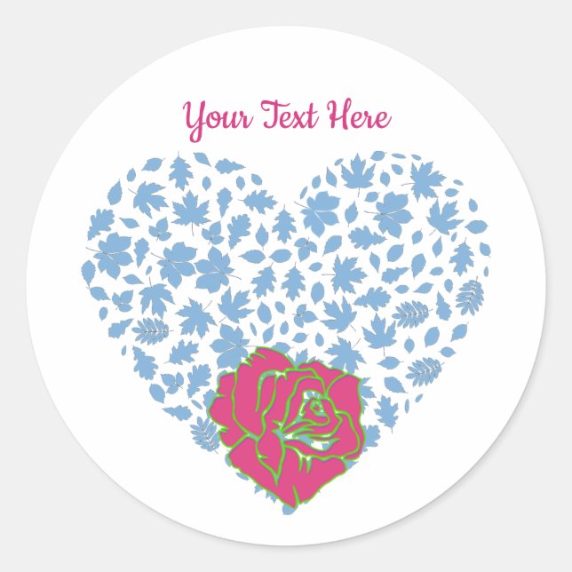 Sticker Rond Valentine's Day Custom Text Romantic Heart Rose (Devant)