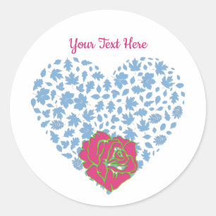 Sticker Rond Valentine's Day Custom Text Romantic Heart Rose