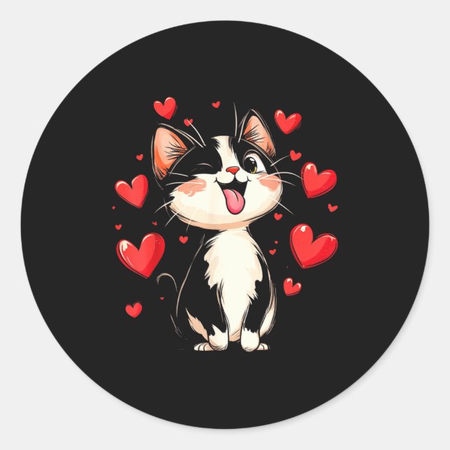 Sticker Rond Valentines Day Design With A Cat On It  (Devant)