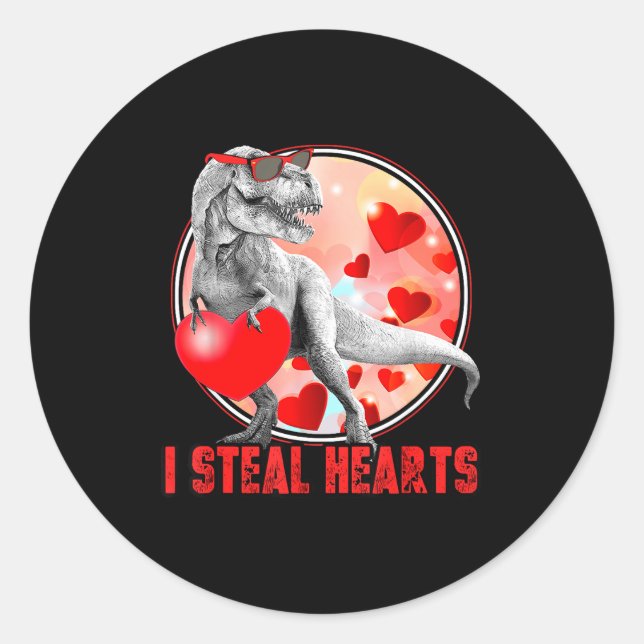 Sticker Rond Valentines Day Dinosaur T Rex I Steal Hearts Funny (Devant)