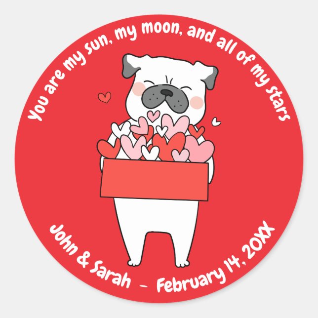Sticker Rond Valentine's Day Dog Heart (Devant)