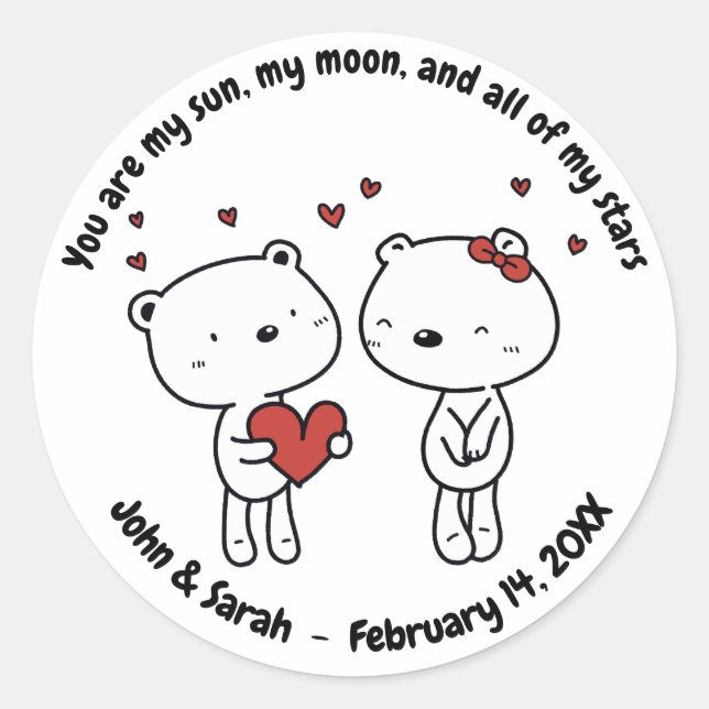 Sticker Rond Valentine's Day Dog Love Heart (Devant)