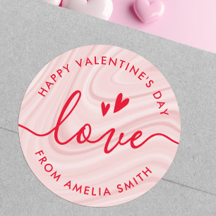 Sticker Rond Valentine's Day elegant script blush pink and red