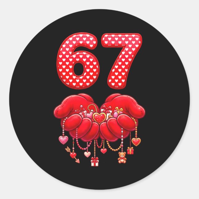 Sticker Rond Valentines Day Funny 67 Six Seven Valentine Heart  (Devant)