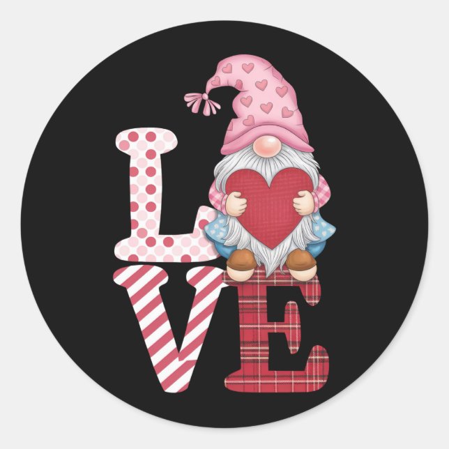 Sticker Rond Valentines Day Gnome Love Couple Cadeaux pour elle (Devant)