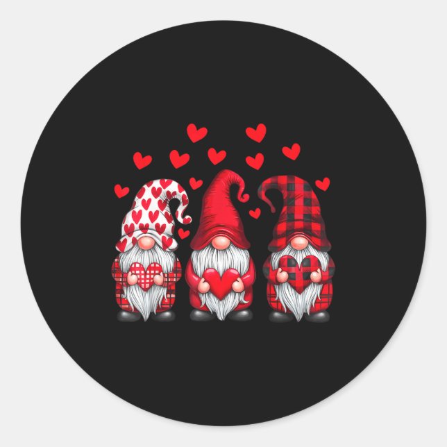 Sticker Rond Valentines Day Gnomes Cute Red Hearts Love Gnome W (Devant)