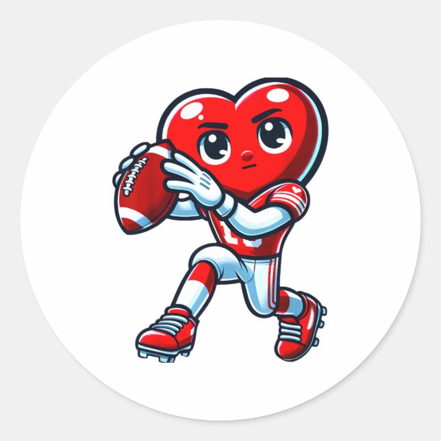 Sticker Rond Valentines Day Heart Quarterback Football Srts  (Devant)