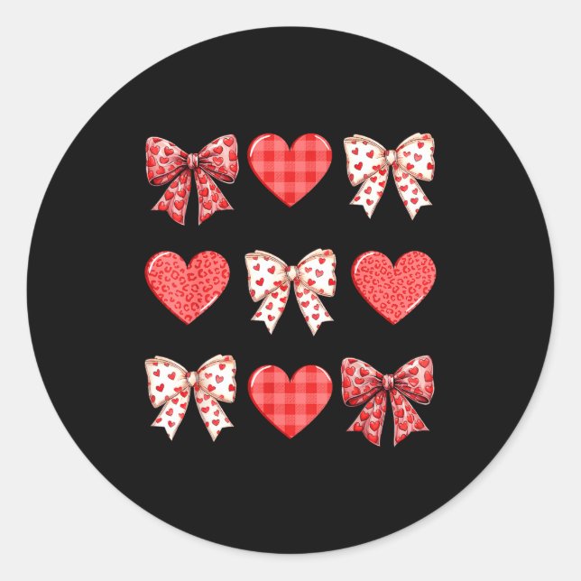 Sticker Rond Valentines Day Hearts Leopard Coquette Bow Women G (Devant)