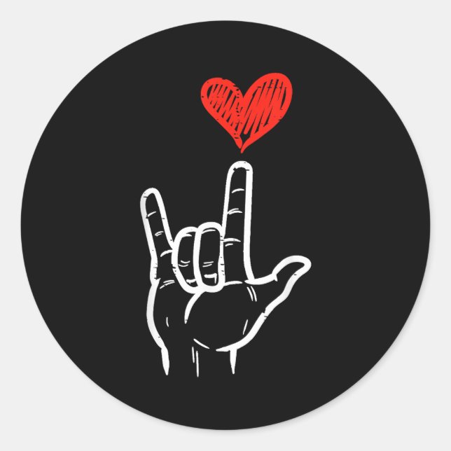 Sticker Rond Valentines Day I Love You Hand Sign Asl Heart Wome (Devant)