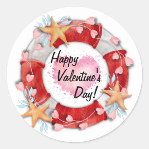 Sticker Rond Valentine's Day Life Preserver & Hearts
