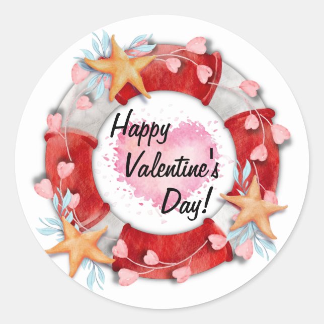 Sticker Rond Valentine's Day Life Preserver & Hearts (Devant)