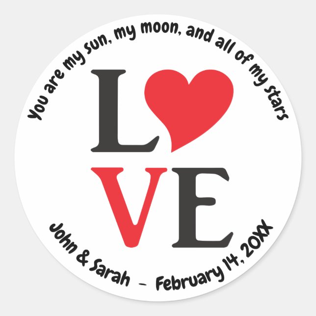 Sticker Rond Valentine's Day LOVE Black Red (Devant)