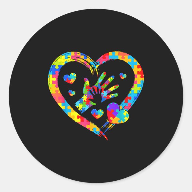Sticker Rond Valentines Day Love Heart Autism Awareness Puzzle  (Devant)