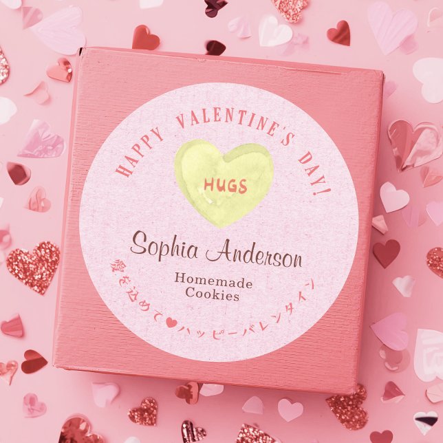Sticker Rond Valentine's Day Pink Kraft Heart Candy Hugs (Créateur téléchargé)