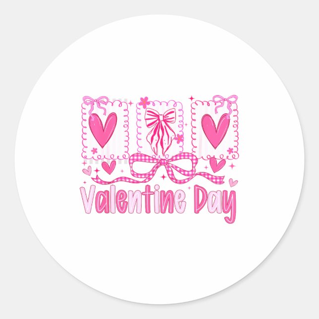 Sticker Rond Valentines Day Preppy Hearts Coquette Bow Women Gi (Devant)