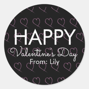 Sticker Rond Valentines Day Scribble Hearts rose noir