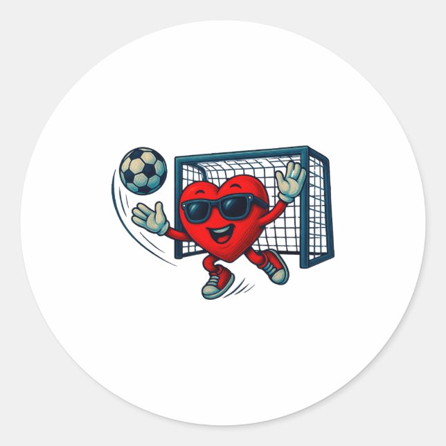Sticker Rond Valentines Day Soccer Goalkeeper Funny Heart Boys  (Devant)