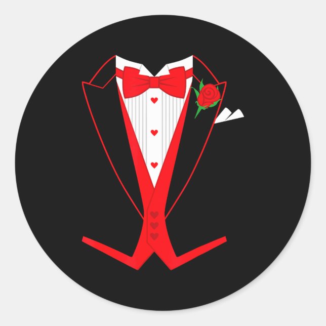 Sticker Rond Valentine's Day Tuxedo Red Bow Tie Costume For Guy (Devant)