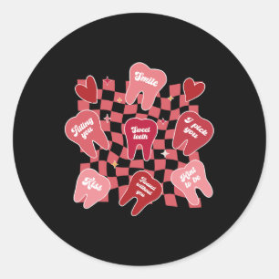 Sticker Rond Valentines Dentiste Dental Hygiéniste Tooth Candy 