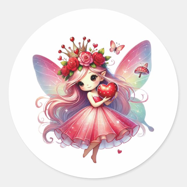 Sticker Rond Valentines Fée adorable (Devant)