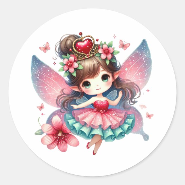 Sticker Rond Valentines Fée adorable (Devant)