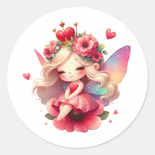 Sticker Rond Valentines Fée adorable (Devant)