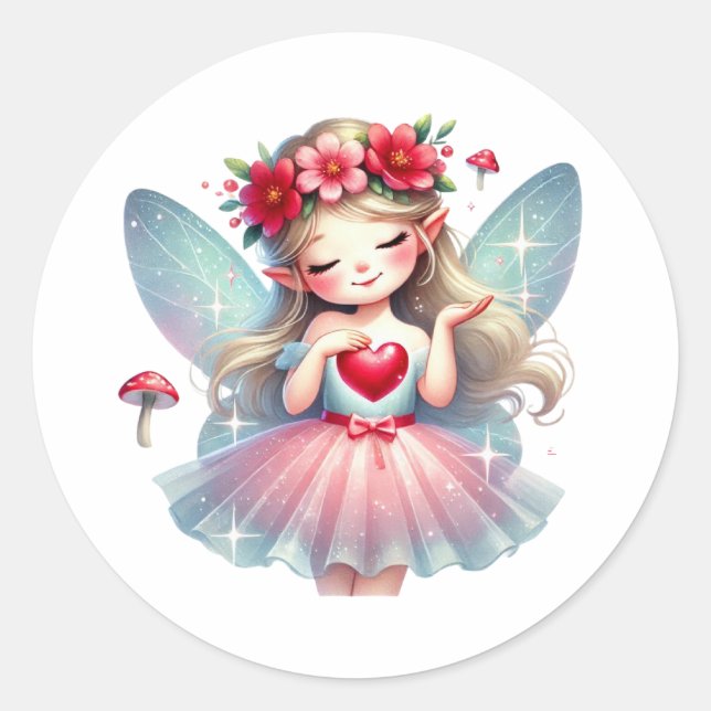 Sticker Rond Valentines Fée adorable (Devant)