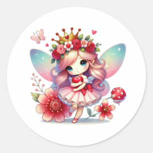 Sticker Rond Valentines Fée adorable