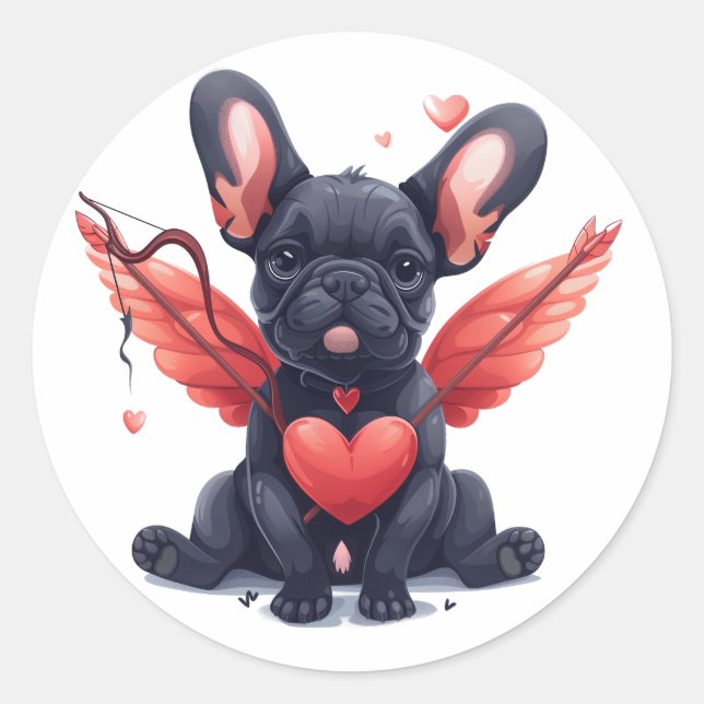 Sticker Rond Valentines French Bulldog Cupid (Devant)