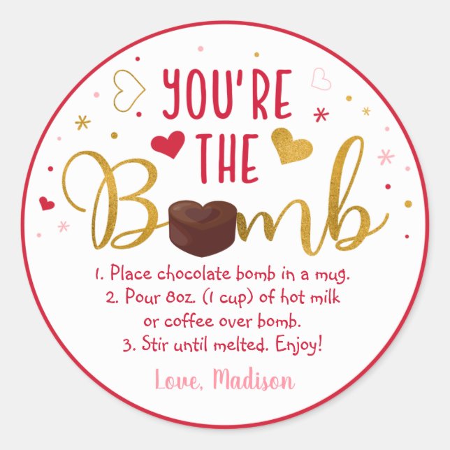 Sticker Rond Valentine's Hot Chocolate Bomb Rose Gold Heart (Devant)