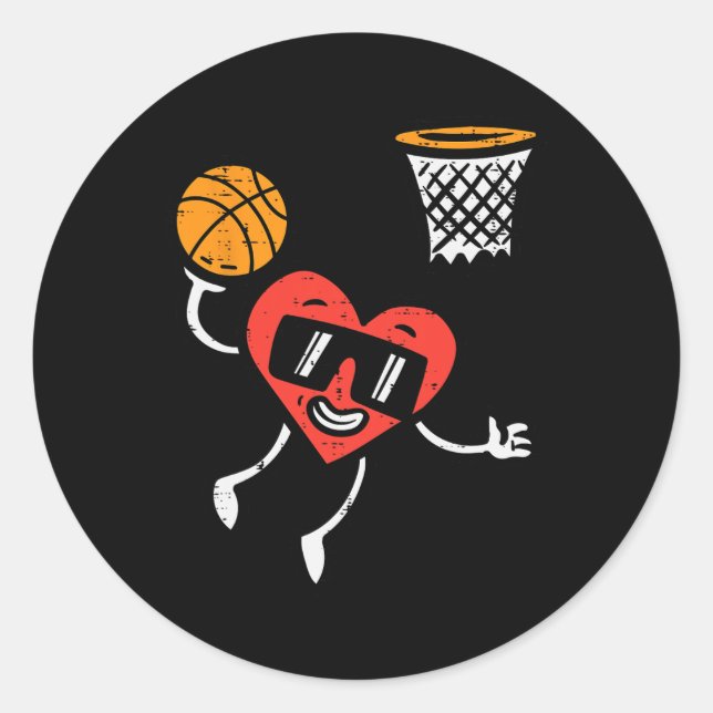 Sticker Rond Valentines Jour Basketball mignon Sports Hommes Ga (Devant)