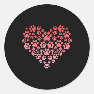 Sticker Rond Valentines Jour Chien Chat Paws Coeur Fourrure Mam