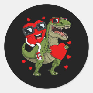 Sticker Rond Valentines Jour Coeur équitation Dinosaur T Rex Fu