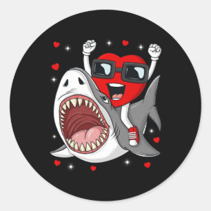 Sticker Rond Valentines Jour Coeur équitation Requin amusant En