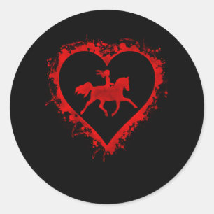 Sticker Rond Valentines Jour Coeur Fille Cheval Équitation