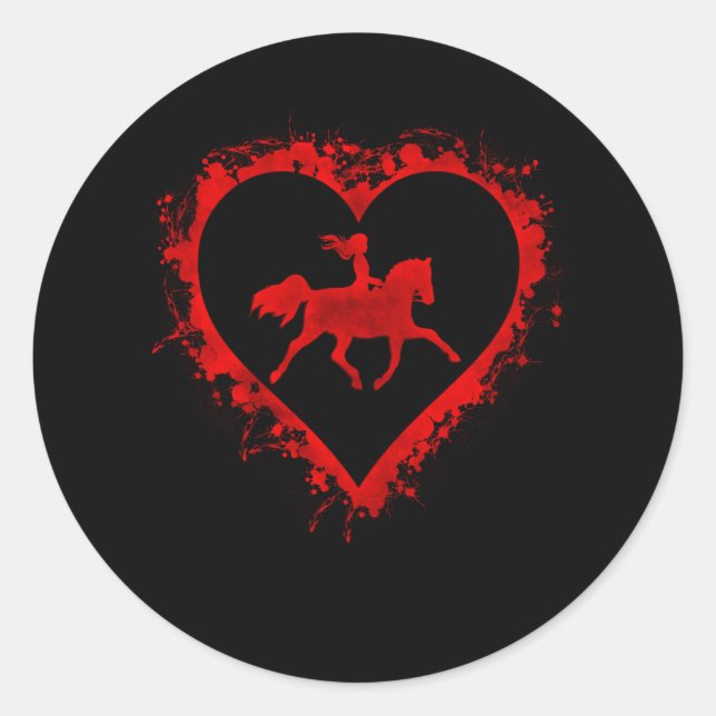 Sticker Rond Valentines Jour Coeur Fille Cheval Équitation (Devant)
