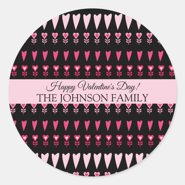 Sticker Rond Valentines Jour Coeurs Fleurs Motif (Devant)