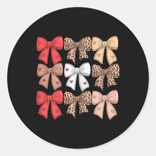 Sticker Rond Valentines Jour Coeurs Leopard Coquette Bow Femmes (Devant)