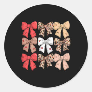 Sticker Rond Valentines Jour Coeurs Leopard Coquette Bow Femmes