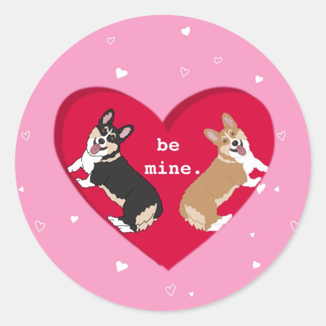 Sticker Rond Valentines Jour Corgi XOXO Be Mine (Devant)