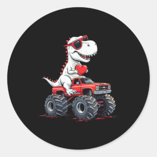Sticker Rond Valentines Jour Dinosaure Monster Camion Avec Coeu
