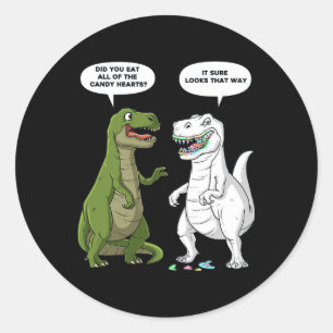 Sticker Rond Valentines Jour Dinosaure T Rex Coeurs Amusants Fi