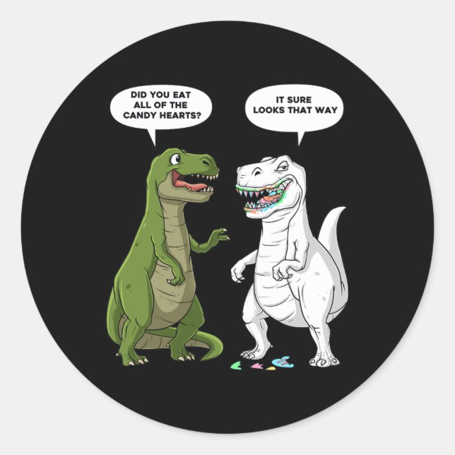Sticker Rond Valentines Jour Dinosaure T Rex Coeurs Amusants Fi (Devant)