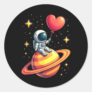 Sticker Rond Valentines Jour Espace Astronaut Coeur ballon