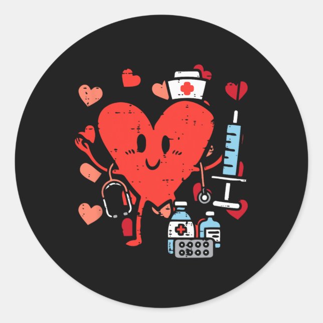Sticker Rond Valentines Jour Infirmière Coeur amusant Soins inf (Devant)