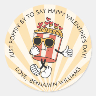 Sticker Rond Valentines Jour Rétro Popcorn Favoriser Traiter du