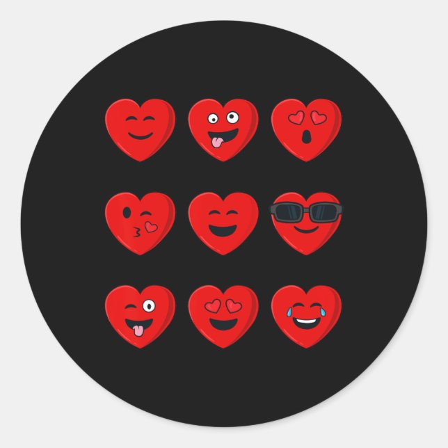 Sticker Rond Valentines Jour Silly Visages Coeurs Amusants Garç (Devant)