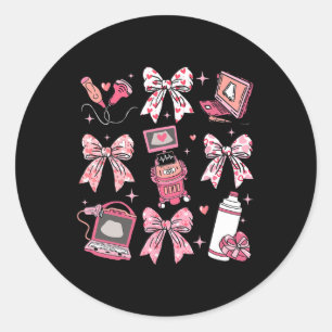 Sticker Rond Valentines Jour Sonographe Infirmière Coquette Bow
